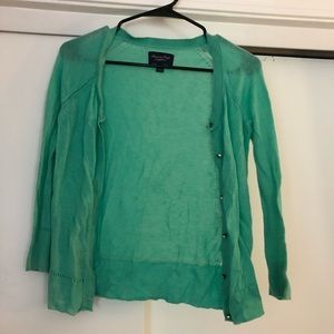 American eagle, Mint green cardigan with 3/4 sleeves and rhinestone button down